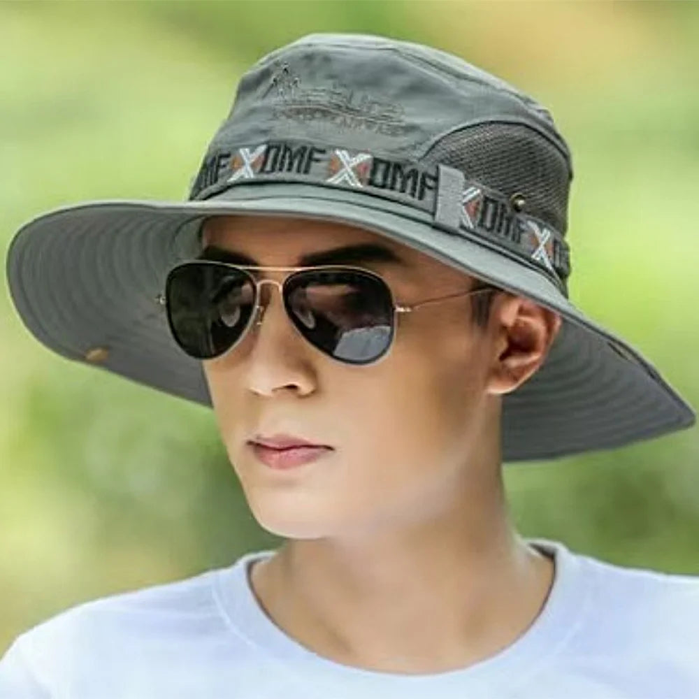 Men Bucket Hat Outdoor UV Protection Wide Brim Panama Safari Hunting Hiking Hat Mesh Fisherman Hat Beach Sunscreen Cap